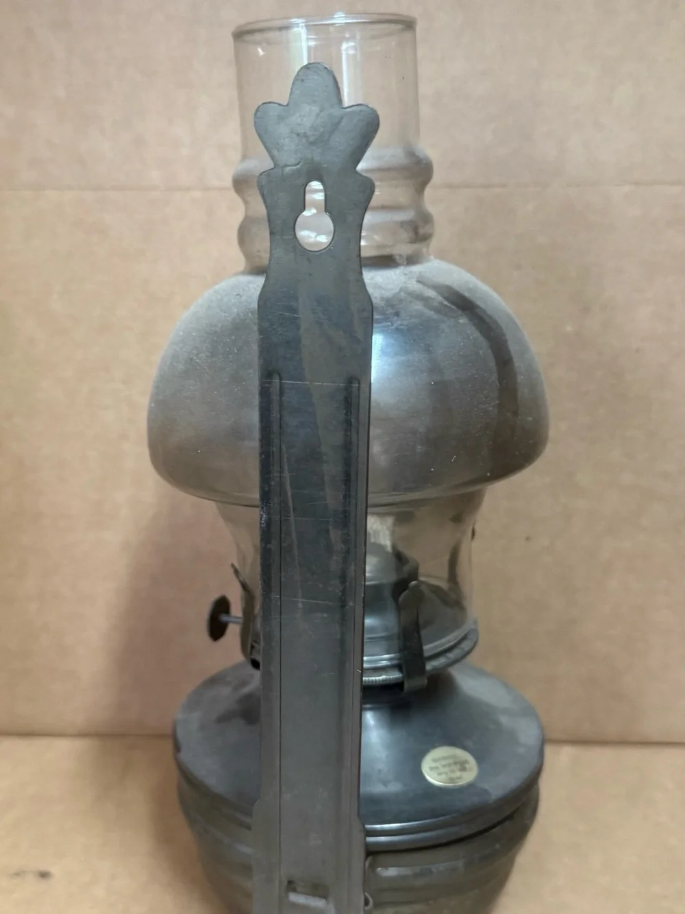 Antique-Style Silver Metal Oil Lamp with Clear Glass Chimney
